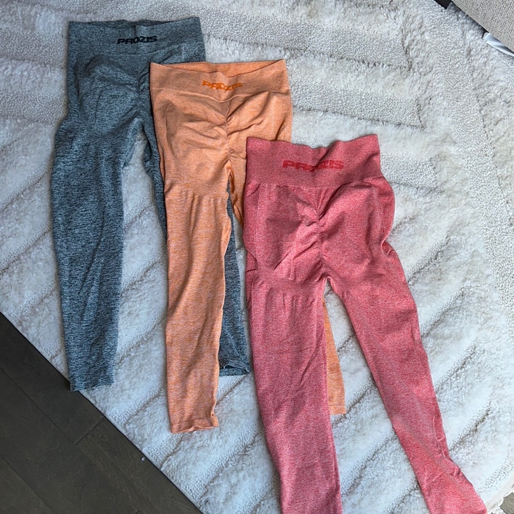 Prozis Seamless Scrunch Leggings Gray, Orange and Pink SET OF 3 - size XL